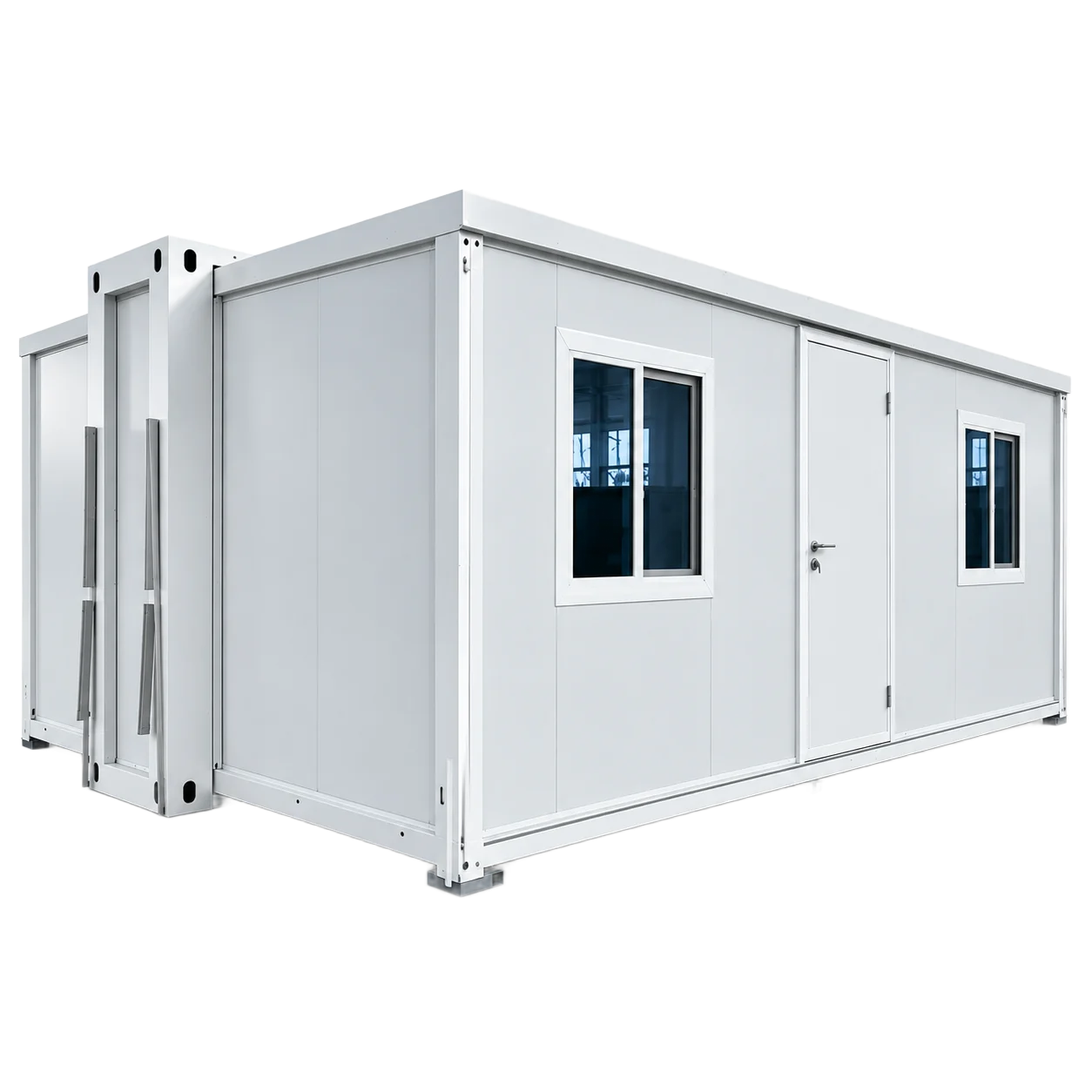 Caseta Modelo D 30m2 en color blanco, vista frontal