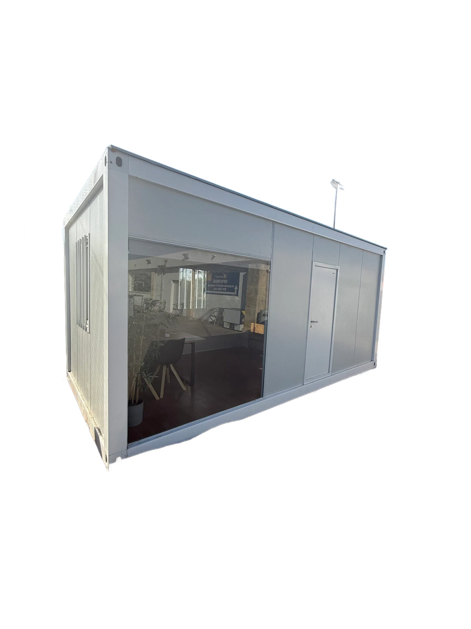 Modelo 18m2 casa modular, vista lateral con ventanas