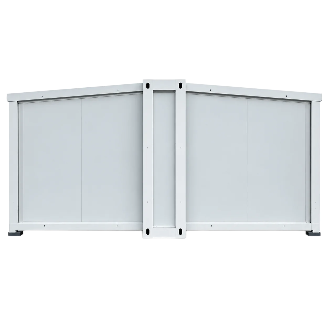 Caseta Modelo D 30m2 en color blanco, vista trasera con módulo central