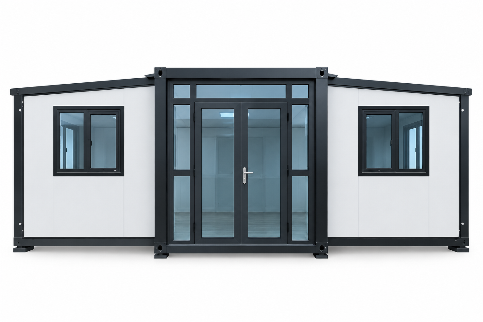 Caseta Modelo Triple 36m2, vista frontal con puerta doble acristalada